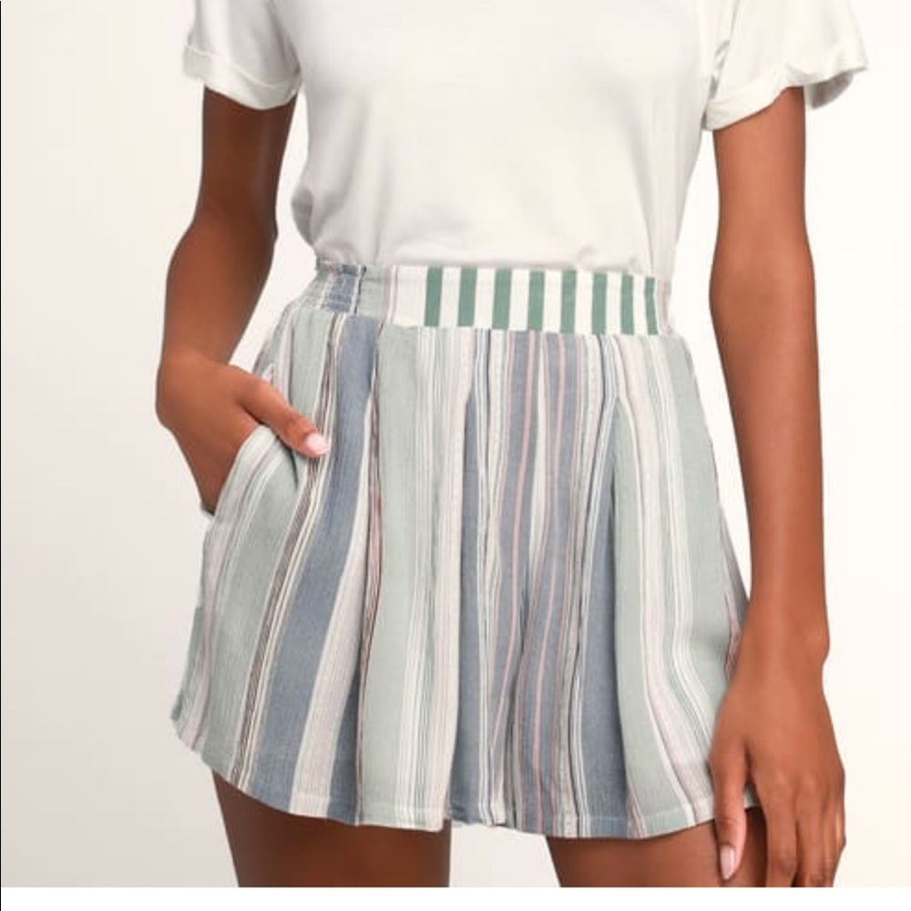 Poolside Retreat Sage Green Multi Striped Shorts